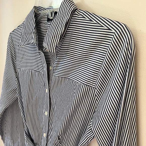 J. Crew Pinstripe Tie Waist Button Down Dress - Picture 5 of 6
